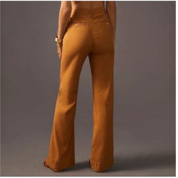 Maeve Anthropologie The Junie High-Rise Flare Pants Utility Linen Size 8 - Picture 2 of 13